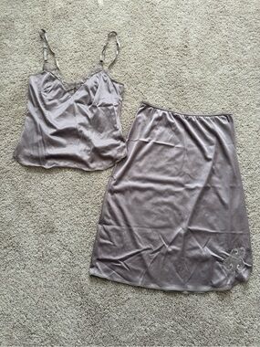 Vintage Sweet Nothings Maidenform Mauve-Taupe Midi Slip Skirt and Camisole